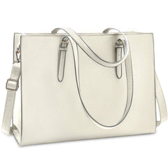 Laptop Bag for Women Waterproof Lightweight Leather 15.6 Inch Computer Tote Bag - Beige
