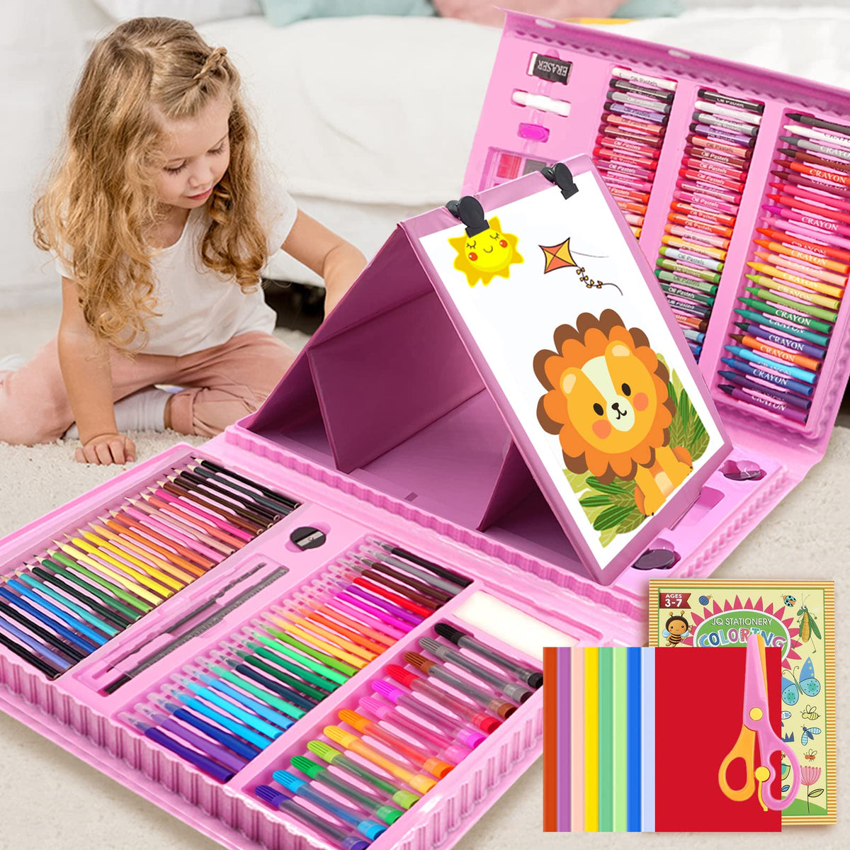 Okiki 208 PCS Art Supplies - Drawing Art Kit with Trifold Easel for Kids, Teens, and Artists