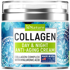 NATURE THEORY Collagen Cream - Anti Aging Face Moisturizer - Day & Night - Made in USA - Natural Formula with Hyaluronic Acid & Vitamin C - Cleanse, Moisturize, and Protect Your Skin