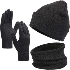 KASTWAVE Winter Beanie Hat Scarf Touchscreen Gloves Set Knit Thick Fleece Lined Warm Touchscreen Gloves Beanie Scarf Set for Men and Women. Women Winter Hats 3-Piece Warmer Set, One Size - Dark Gray