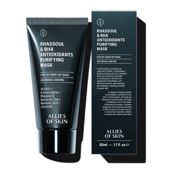 Allies of Skin 2% BHA & Rhassoul Clay Face Mask | Weekly Treatment to Reduce Pores and Blemishes | Control Breakouts, Acne and Blackheads | Hydrate and Retain Moisture (1.7 oz)