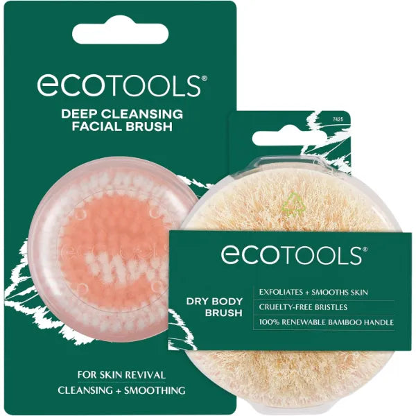 EcoTools Deep Cleansing Facial Brush, Makeup Remover Tool + Dry Brushing Body Brush for Circulation, Cellulite Massage, Dead Skin Removal, Self-Care Gifts, Natural Beige, Synthetic