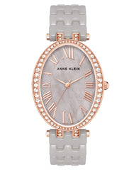 Anne Klein Women's Premium Crystal Accented Ceramic Bracelet Watch, AK/3900, Taupe/Rose Gold