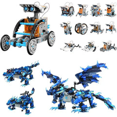 Sillbird Bundle 2 Items Sillbird Solar Robot Toys & Dragon Building Kit with Remote Control, Christmas Stem Gifts for Kids Boys Ages 8-12, Technic Buildable Coding Toys