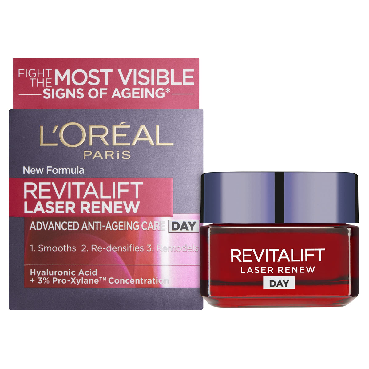 L’Oréal Paris Laser Renew Triple Action Anti-Ageing Day Cream, Reduce Wrinkle and Fine Line Appearance, Moisturises, Firms, Brightens Skin, Pro-Retinol, Hyaluronic Acid and Vitamin C, 50ml