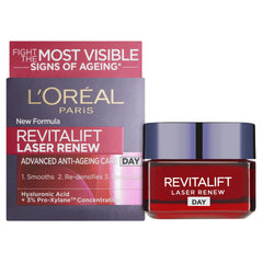 L’Oréal Paris Laser Renew Triple Action Anti-Ageing Day Cream, Reduce Wrinkle and Fine Line Appearance, Moisturises, Firms, Brightens Skin, Pro-Retinol, Hyaluronic Acid and Vitamin C, 50ml