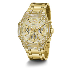 GUESS Men's Dress Octagonal Crystal Multifunction 44mm Watch, Gold-Tone
