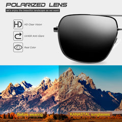 KANASTAL Polarized Sunglasses for Men Women, Large Memory Metal Frame Lightweight Sun Glasses 100% UV400 Protection Shades for Driving
