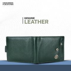 HAMMONDS FLYCATCHER RFID Protected Brown Nappa Leather Wallet for Men|5 Card Slots| 1 Coin Pocket|2 Hidden Compartment|2 Currency Slots, Sea Green, Modern, Sea Green, Modern
