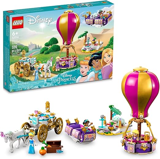 LEGO 43216 Disney Princess Enchanted Journey 3in1 Playset with Cinderella, Jasmine, Rapunzel Mini Dolls with Toy Horse & Carriage, Flying Carpet, Hot Air Balloon, Gift for Girls and Boys Aged 6+