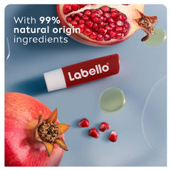 Labello Pomegranate Shine Lip Balm, 24H Melt-In Moisture, with Shea Butter and Natural Oils Enriched with Vitamins, with Natural Ingredients, Mineral Oil Free, Vegan, 4.8g