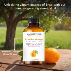 MAJESTIC PURE Brazilian Orange Essential Oil | 100% Pure and Natural | Premium Grade Essential Oils for Hair Care, Home Diffusers, Skin, Aromatherapy, Massage and Humidifiers | 118 ml - Braziian