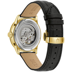 Bulova Men's Classic Sutton 4-Hand Automatic Watch, 24-Hour Sub Dial, Open Aperture, Self-Winding, Exhibition Caseback, Double Curved Mineral Crystal, Luminous Hands, 42mm - Gold