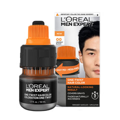 L'Oreal Paris Men Expert One Twist Haircolor, No Mix, No Mess, Just Twist, Shake, Apply, Fades Naturally In 6 Weeks, 5 Min Application time, No Ammonia, Pack 100% Recyclable, Deepest Black 00, 1 kit