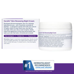 CeraVe Skin Renewing Night Cream | Niacinamide, Peptide Complex, and Hyaluronic Acid Moisturizer for Face | 1.7 Ounce