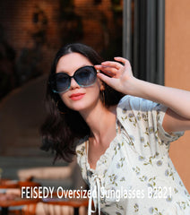 FEISEDY Women's Fashion Sunglasses, Oversized Square Frame with Pearl Sparkling, Polarized UV Protection B2821
