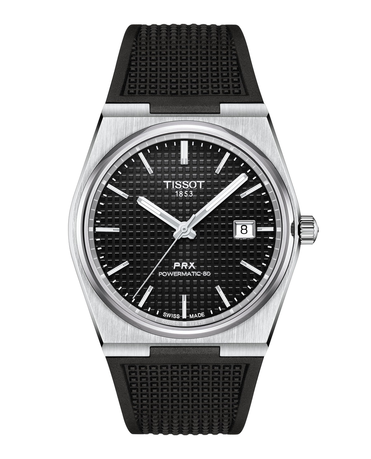 Tissot Mens PRX Powermatic 80 316L Stainless Steel case Automatic Watches, Black, Rubber, 12 (T1374071705100)