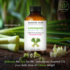 MAJESTIC PURE Lemongrass Essential Oil | 118 ml | 100% Pure and Natural Lemongrass Oil | Premium Grade Essential Oils for Hair Care, Home Diffusers, Skin, Aromatherapy, Massage and Humidifiers