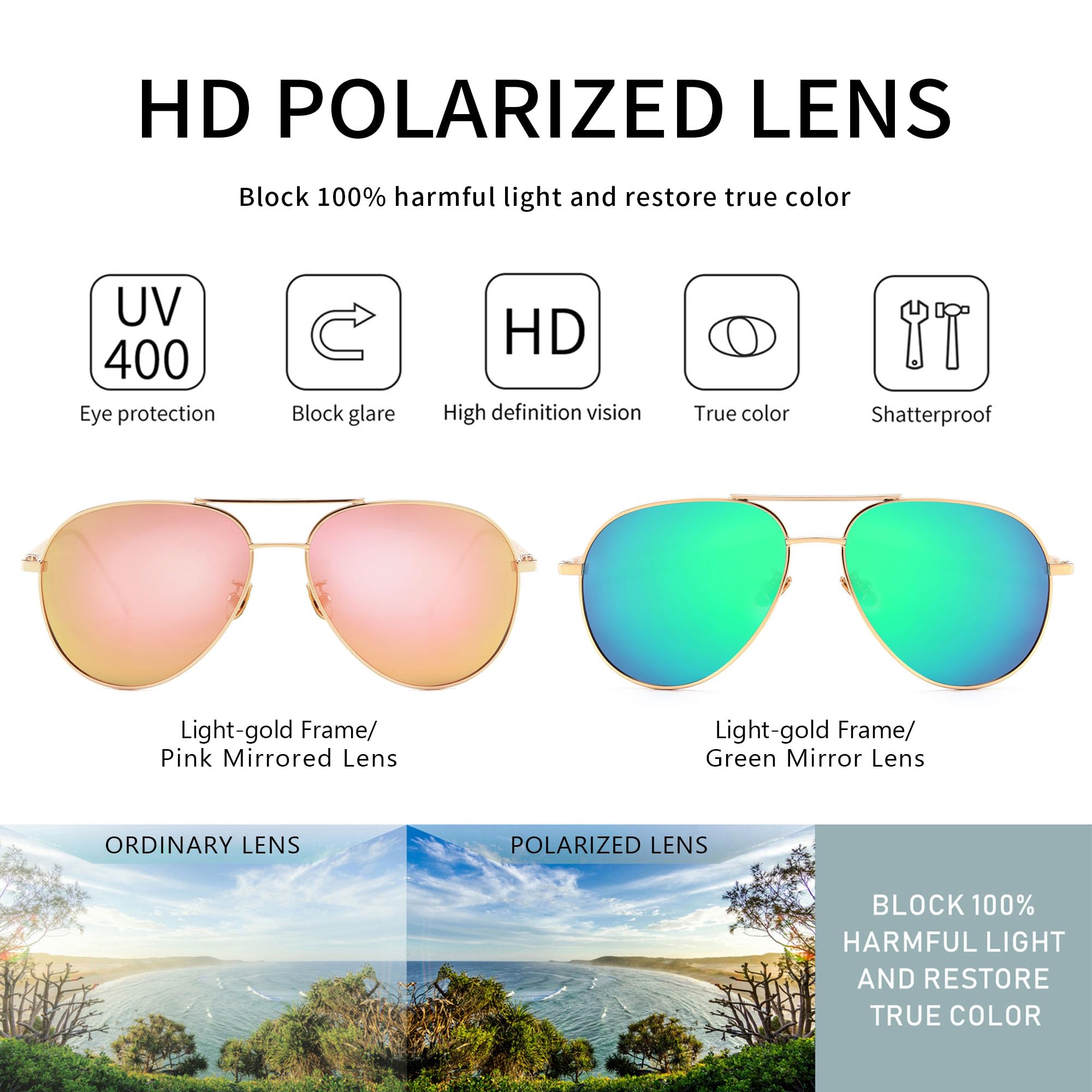 SUNGAIT Vintage Round Sunglasses for Women Men and Lightweight Oversized Aviator Sunglasses