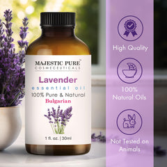 MAJESTIC PURE Lavender Essential Oil, Therapeutic Grade, Pure and Natural, Bulgarian, for Aromatherapy, Massage, Topical & Household Uses, 1 fl oz