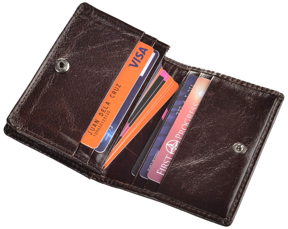 RFID Genuine Leather Bifold ID/Business Credit Card Case Holder for Men Slim Front Pocket Wallet Button, Coffee, Rfid Wallet