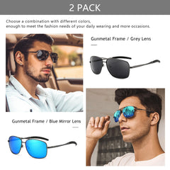 SUNGAIT Men's Polarized Square Aviator Sunglasses Durable Metal Frame for Fishing Driving Golf 100% UV Protection