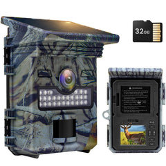 XTU Solar Trail Camera 4K 48MP, Wildlife Camera with Night Vision Motion Activated,0.2s Trigger Speed, IP66 Waterproof for Wildlife Monitoring Indoor,32GB SD Card Included
