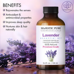 MAJESTIC PURE Lavender Essential Oil - Huge 118 ml with Glass Dropper | 100% Pure and Natural Lavender Oil | Premium Grade Essential Oils for Diffusers, Skin, Aromatherapy, Massage - Lavender1