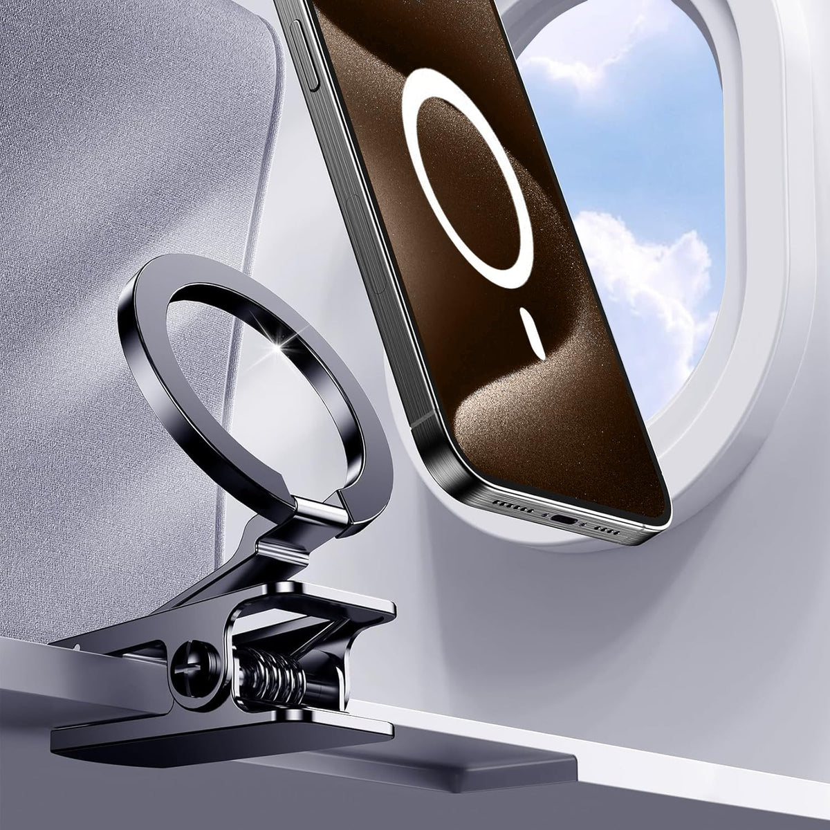 Angju Travel Essentials for Foldable MagSafe Airplane Phone Holder, Universal Hands-Free Plane Phone Holder Travel Essentials for Car, Portable Travel Accessories for iPhone 15/14/13/12 & Magsafe Case