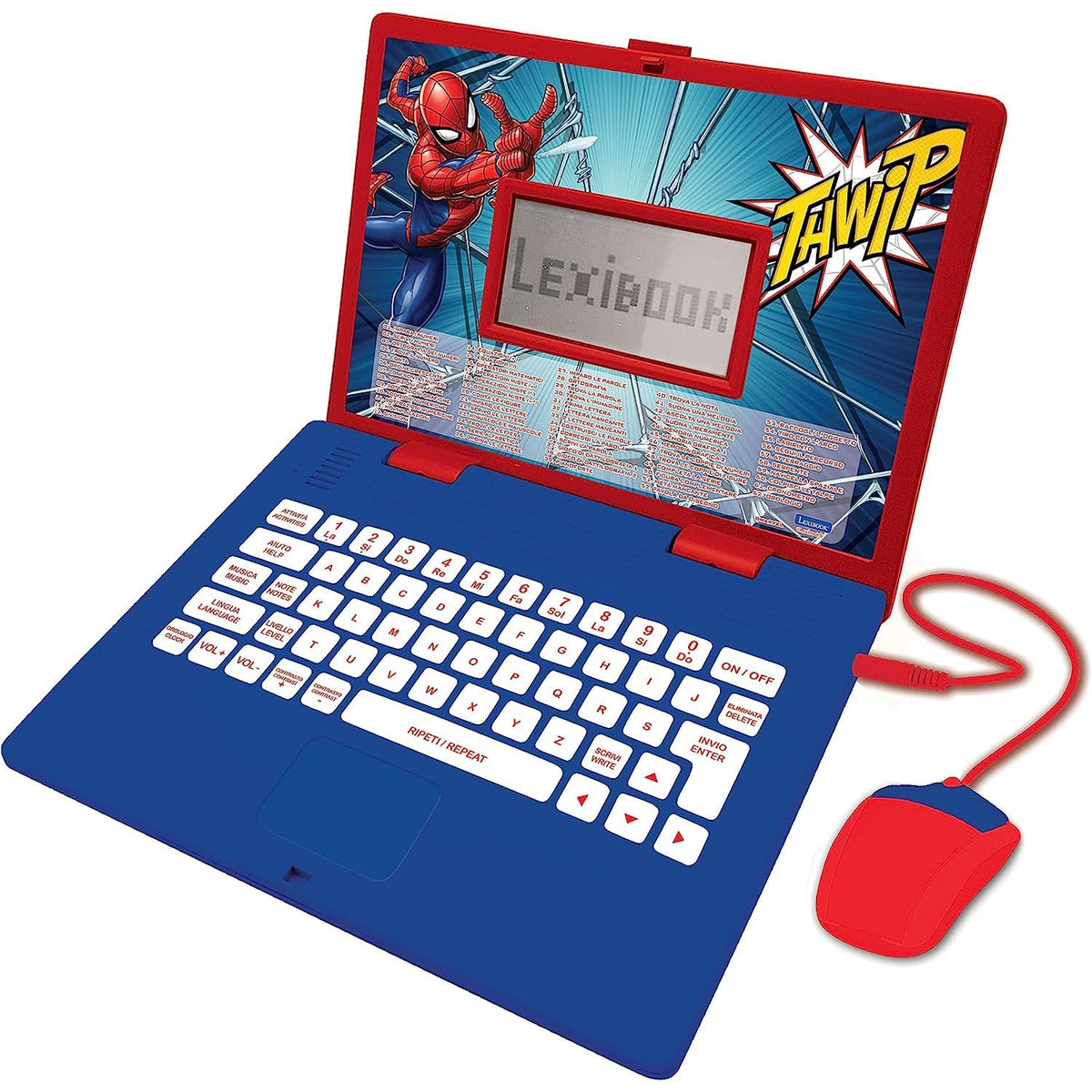 Lexibook - Spider-Man Educational and Bilingual Laptop Italian/English - Toy with 124 Activities to Learn, Play Games and Music - Blue/White