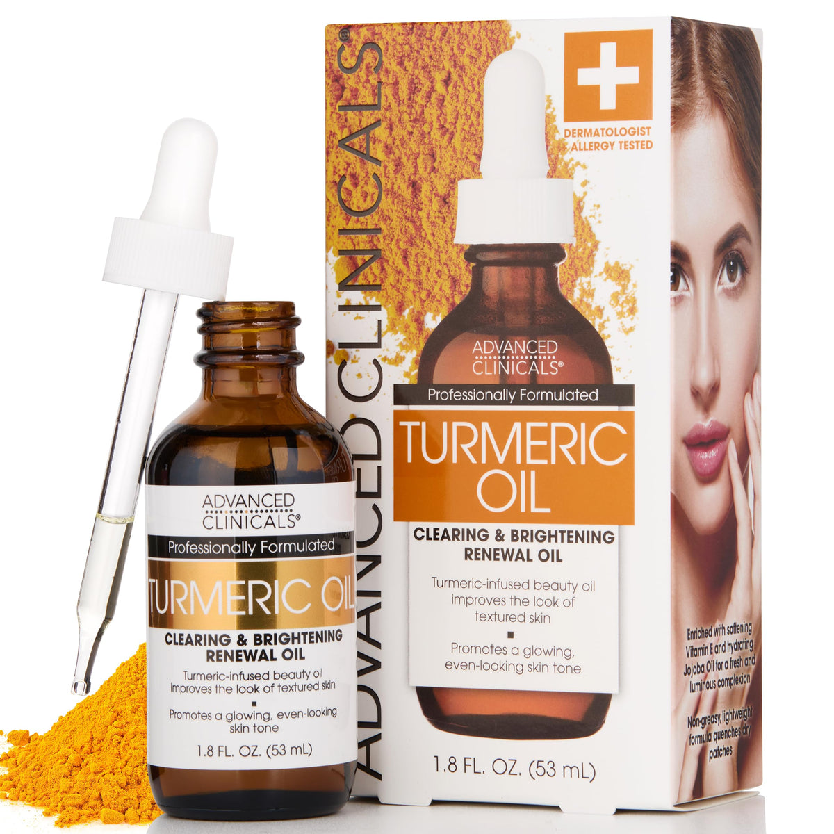 Advanced Clinicals Turmeric Facial Oil with Antioxidant Formula with Rose Extract and Jojoba Oil for Dry Skin, Redness, and Blemishes, 1.8 oz, Multicolor