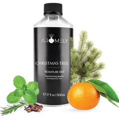 AROMELY Christmas Tree Essential Diffuser Oil Blend- Signature Diffuser Aroma Scent - Luxurious Fragrance with Notes of Mandarin, Orange, Rosemary, Eucalyptus, Clove, Amber and Vanilla (500ml)