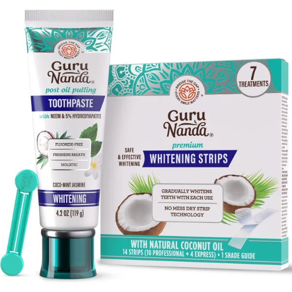 GuruNanda Whitening Duo – Hydroxyapatite Toothpaste & 7-Day Whitening Strips for a Brighter Smile & Stronger Teeth