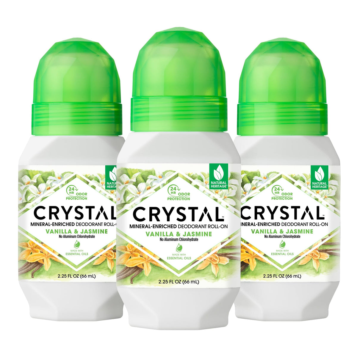 Crystal Essence Deodorant Roll-On 2.25 Ounce Vanilla Jasmine (66ml) (3 Pack)