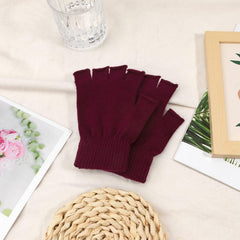 Fingerless Gloves for Women Men Winter Fingerless Mittens for Women Men Warm Knitted Gloves Typing Half Finger Gloves - Wine Red