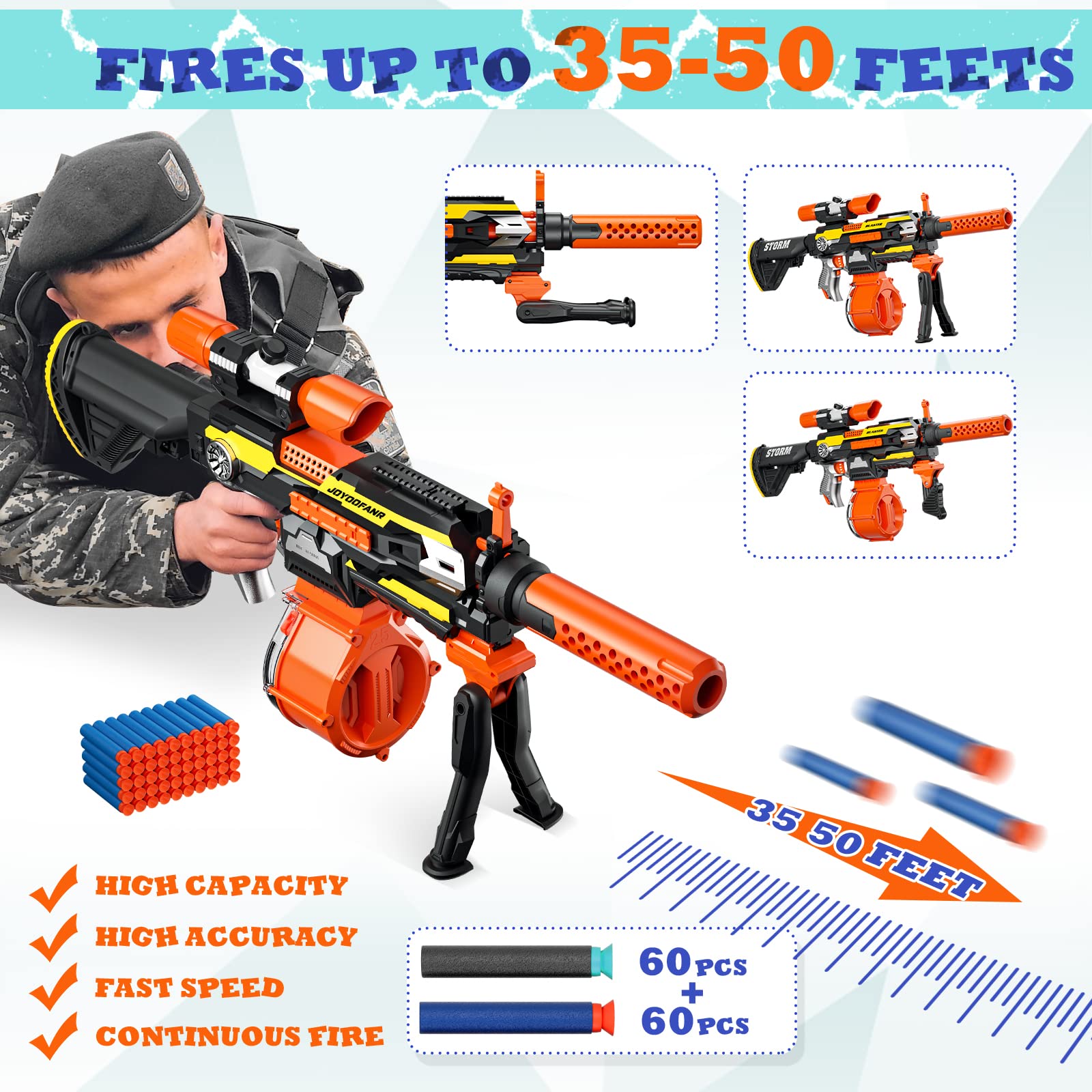 Toy Guns Automatic Machine Gun with Tactical Vest Kit -Toy Sniper Gun Rifle with Bipod - Drum Magazine Clips and 120 Darts -Toys Foam Guns for Boys 8-12 Kids Adults Gifts for Birthday Christmas