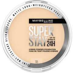 Maybelline New York Super Stay Up to 24HR Hybrid Powder-Foundation, Medium-to-Full Coverage Makeup, Matte Finish, 118, 1 Count, 1.5554 fl oz