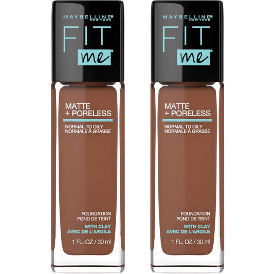 Maybelline New York Fit Me Matte + Poreless Liquid Foundation Makeup, 370 Deep Bronze, 2 COUNT