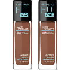 Maybelline New York Fit Me Matte + Poreless Liquid Foundation Makeup, 370 Deep Bronze, 2 COUNT