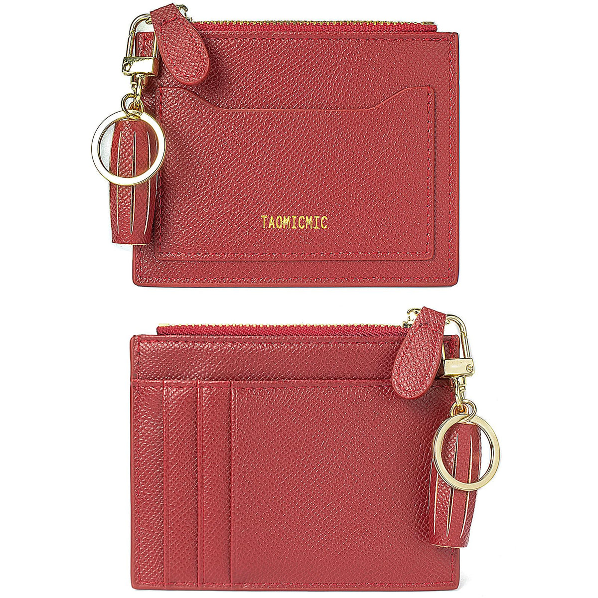Valentoria Minimalist Small Leather Card Holder Pocket Wallet Womens Coin Purse Handbag (Z-Red)