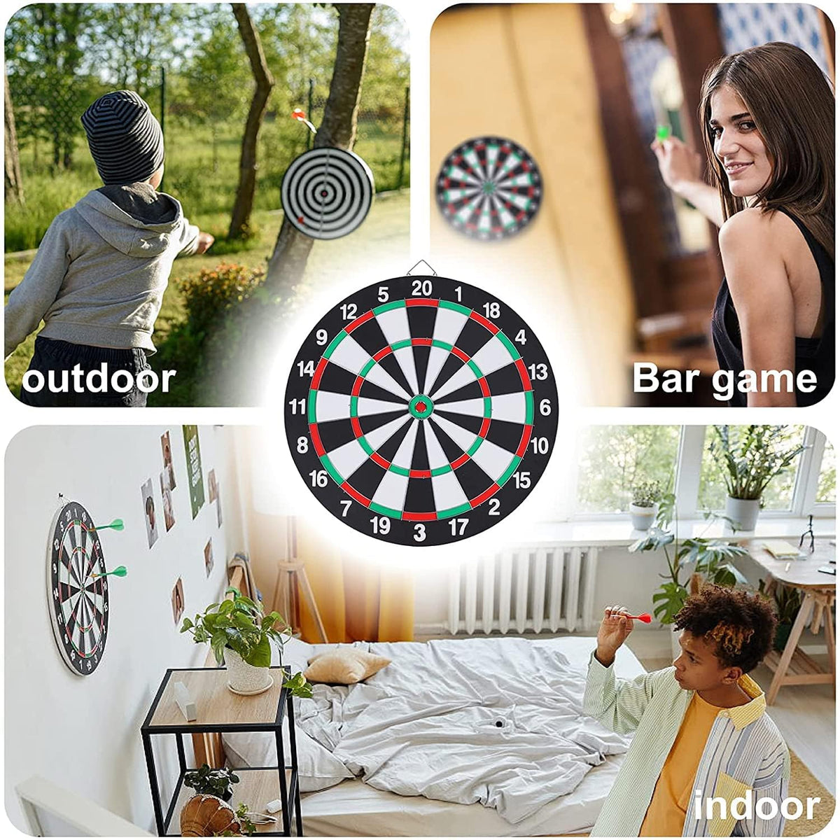 X spring Dart Board Set, 17 Inch Double Sided Usable Dartboard with 6 Metal Tip Darts, Excellent Indoor Game and Outdoor Game, Dart Boards for Adults Teens Family Office Leisure Sport