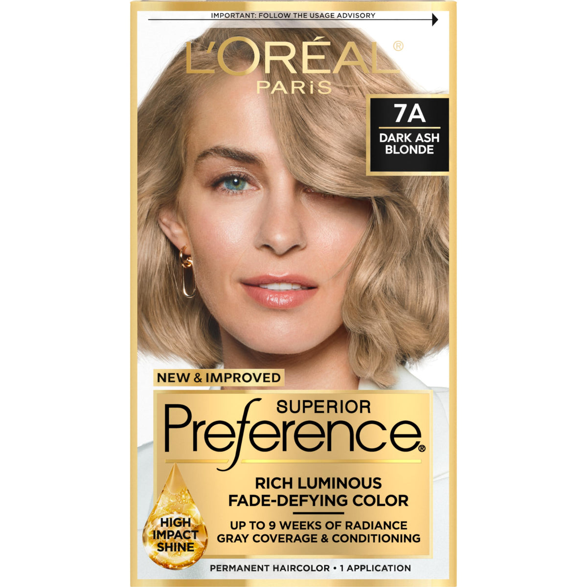 L’Oréal Paris Superior Preference Fade-Defying Color 7A Dark Ash Blonde - Cooler for Unisex - 1 Application
