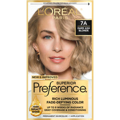 L’Oréal Paris Superior Preference Fade-Defying Color 7A Dark Ash Blonde - Cooler for Unisex - 1 Application