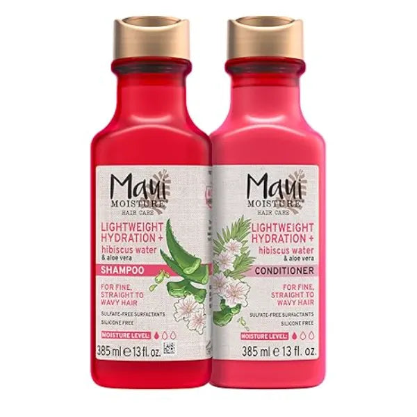 Maui Moisture Lightweight Hydration + Hibiscus Water Shampoo + Conditioner, Nourishing Aloe Vera Softens & Quenches Hair, Vegan & Silicone Free, 13 Fl Oz, 2 Pack