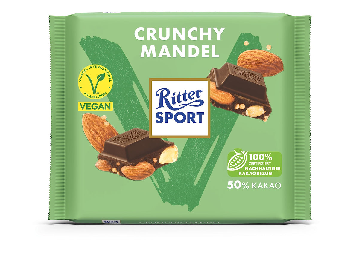 Ritter Sport Vegan Dark Chocolate Bar with Crunchy Almonds - 100 gm