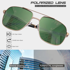 KANASTAL Polarized Sunglasses for Men Women, Large Memory Metal Frame Lightweight Sun Glasses 100% UV400 Protection Shades for Driving