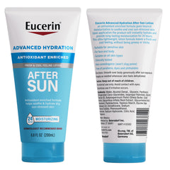 Eucerin Advanced Hydration After Sun Lotion for Face and Body, Enriched with Antioxidants, 24-Hour Hydration for Dry, Sun-Stressed Skin, 6.8 Fl Oz Tube