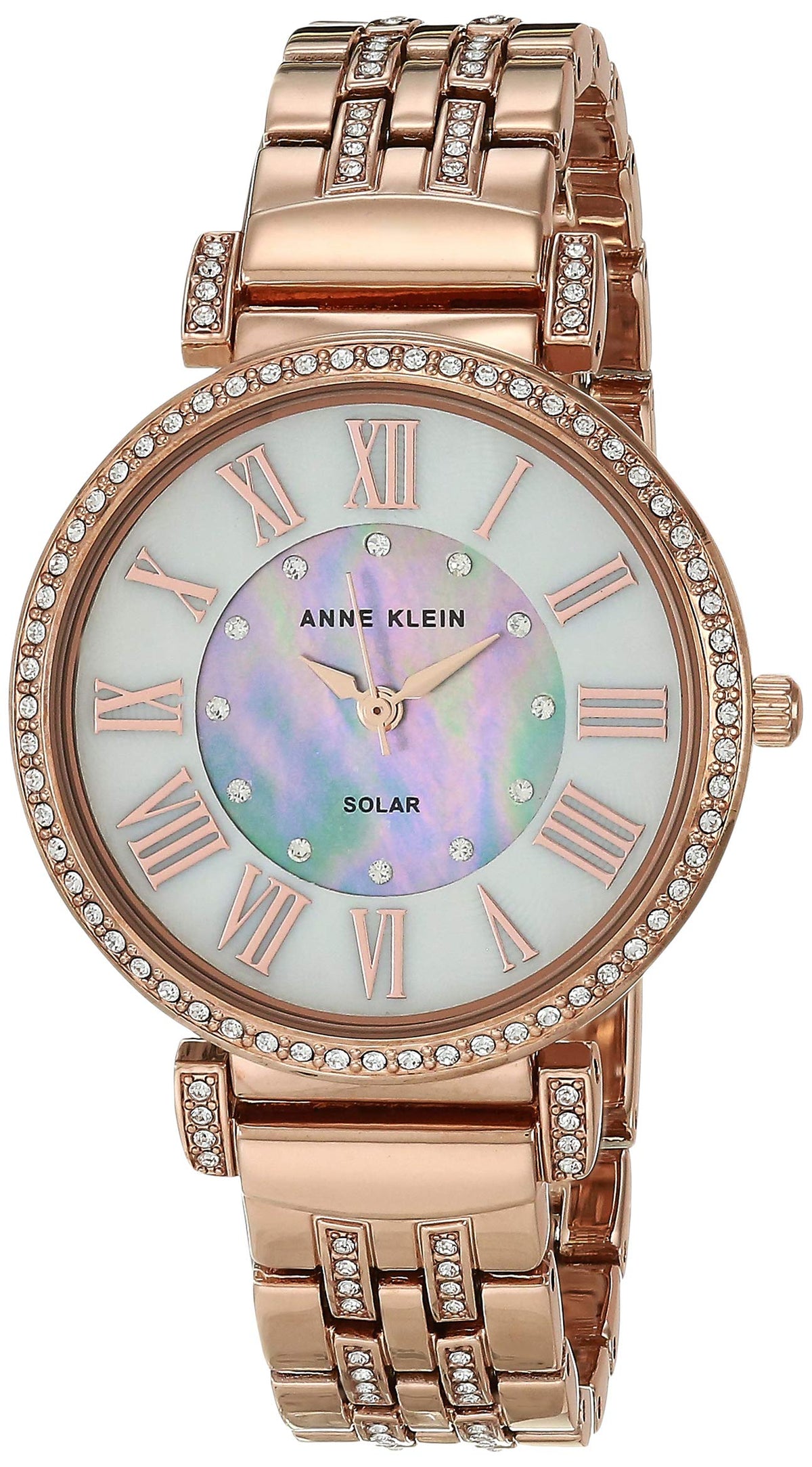 Anne Klein Women Solar Powered Swarovski Crystal Accented Bracelet Watch Ak/3632Mprg, Rose Gold, Ak/3632Mprg