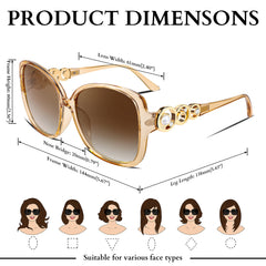 FEISEDY Women's Fashion Sunglasses, Oversized Square Frame with Pearl Sparkling, Polarized UV Protection B2821