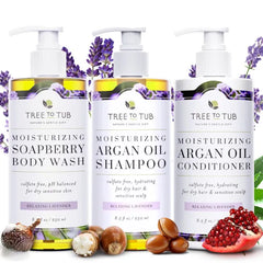Tree to Tub Lavender Body Wash for Sensitive Skin & Dry Skin Hydrating Sulfate Free Shampoo and Conditioner pH Balanced Moisturizing Body Wash Moisturizing Argan Oil Shampoo and Conditioner